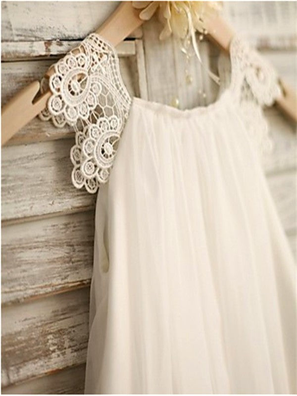 Chiffon A-line/Princess Scoop Tea-Length Lace Sleeveless Flower Girl Dresses