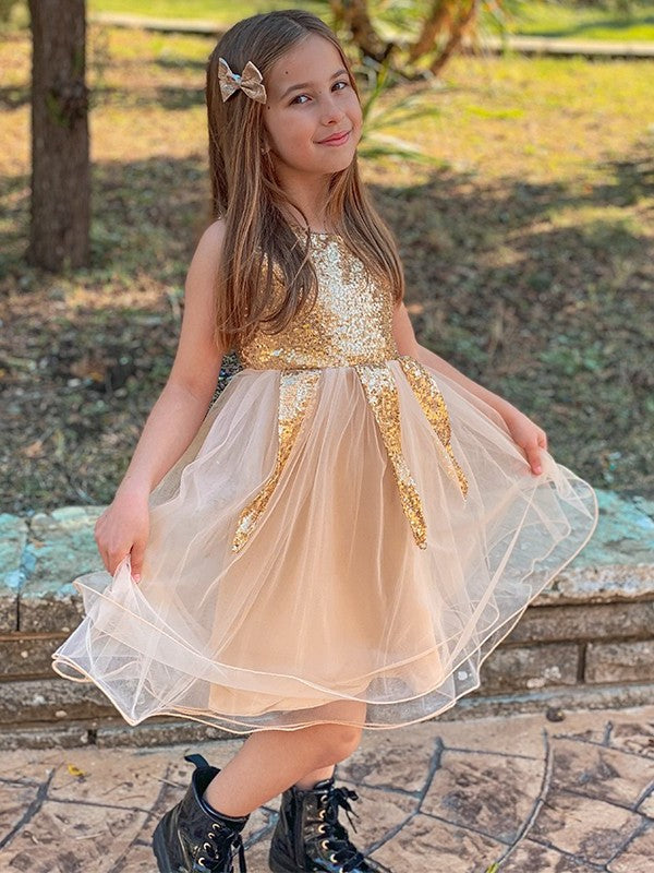 Sequin Short/Mini Scoop Tulle Sleeveless A-Line/Princess Flower Girl Dresses