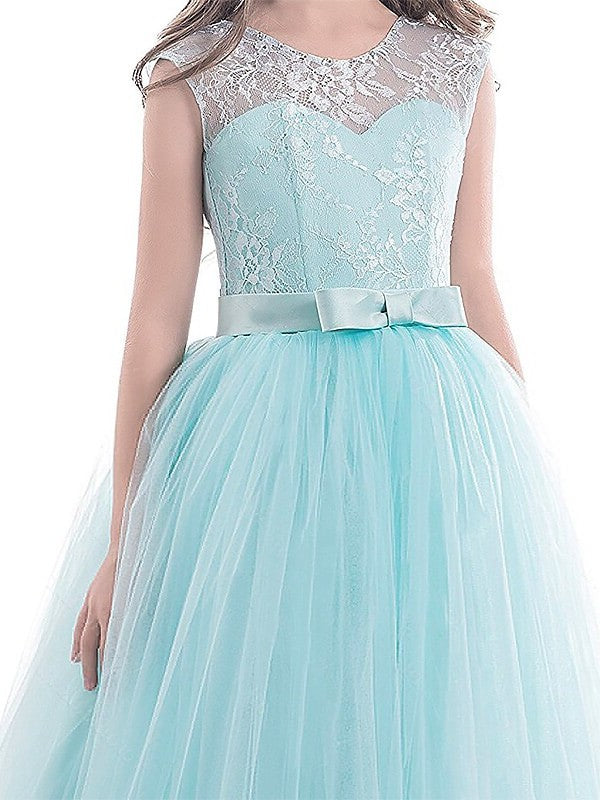 Tulle Jewel Floor-Length Gown Sleeveless Bowknot Ball Flower Girl Dresses