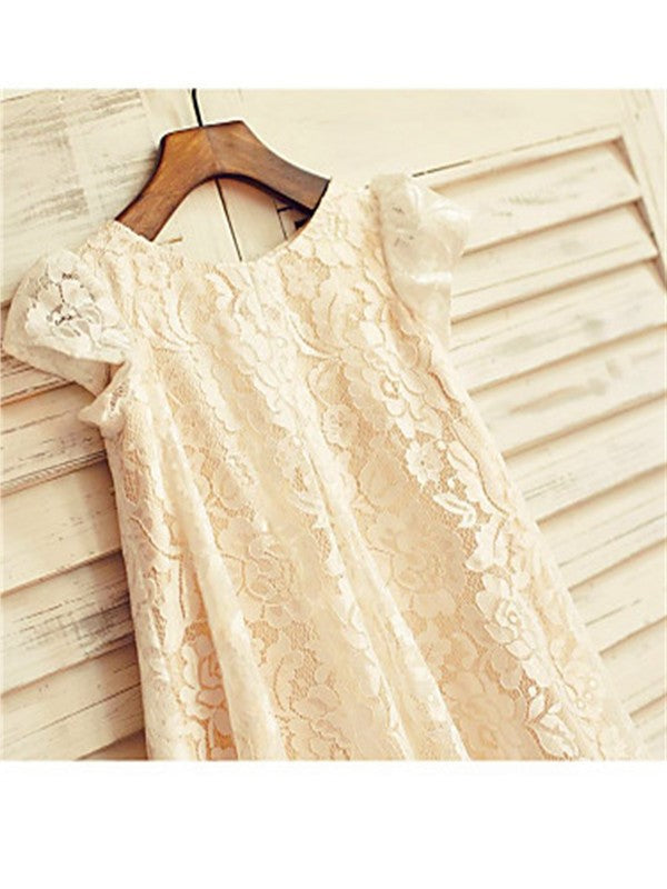 Scoop A-line/Princess Sleeves Tea-Length Lace Short Flower Girl Dresses