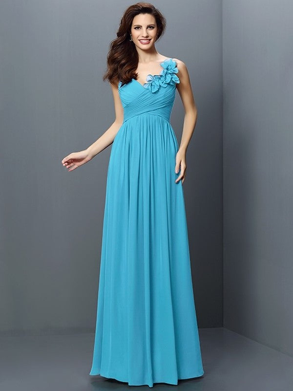 Long Sleeveless A-Line/Princess V-neck Pleats Chiffon Bridesmaid Dresses