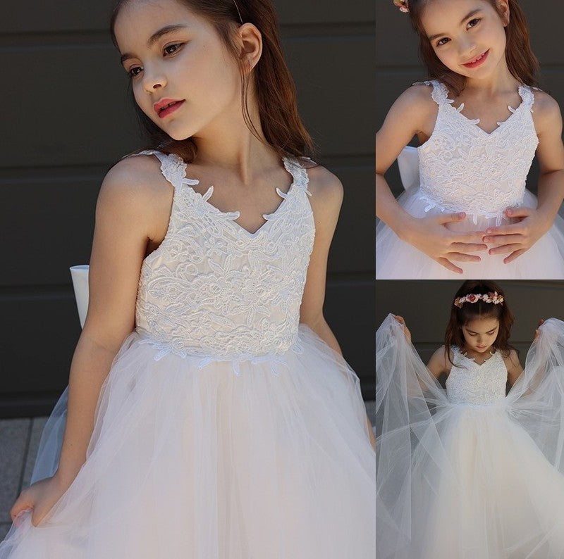 Bowknot Tulle Sweetheart Floor-Length A-Line/Princess Sleeveless Flower Girl Dresses