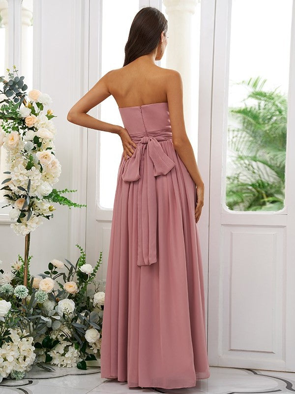 Strapless Sleeveless Ruffles A-Line/Princess Chiffon Floor-Length Bridesmaid Dresses