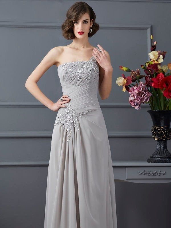 Chiffon A-Line/Princess Long of Mother One-Shoulder Sleeveless Beading the Bride Dresses