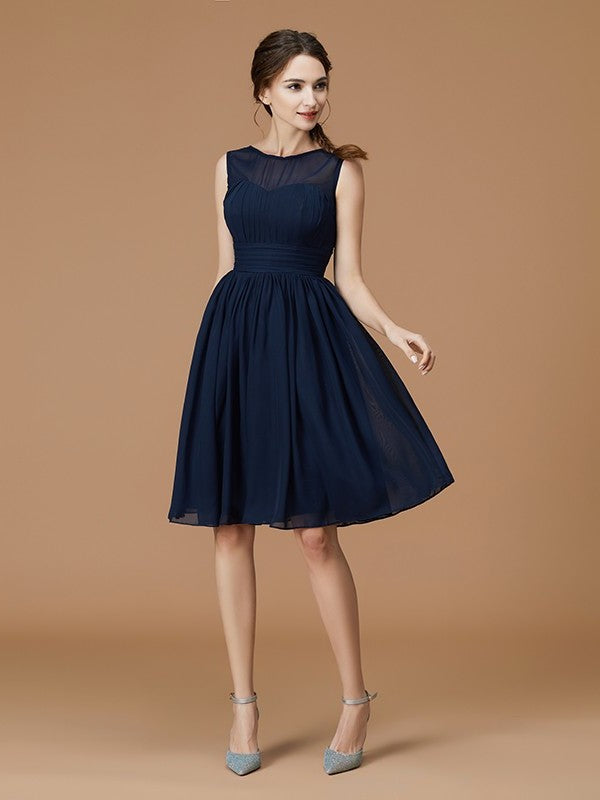 Short/Mini Ruffles Sleeveless Bateau A-Line/Princess Chiffon Bridesmaid Dresses