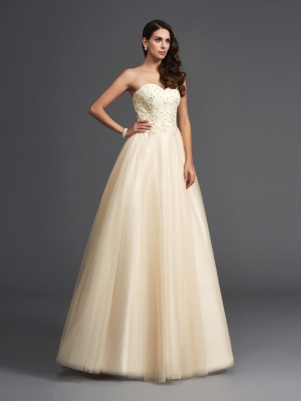 Beading Sleeveless A-Line/Princess Sweetheart Long Net Dresses