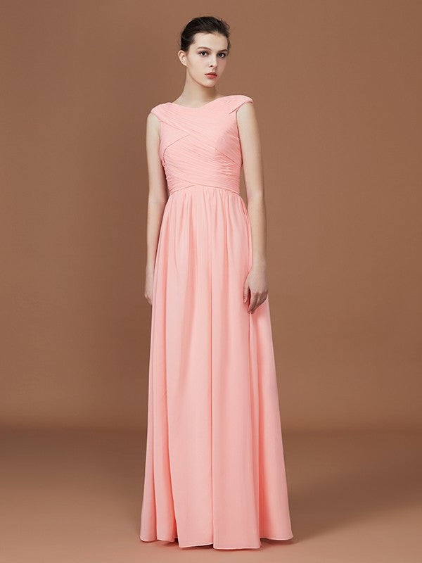 V-neck Sleeveless Floor-Length A-Line/Princess Chiffon Bridesmaid Dress