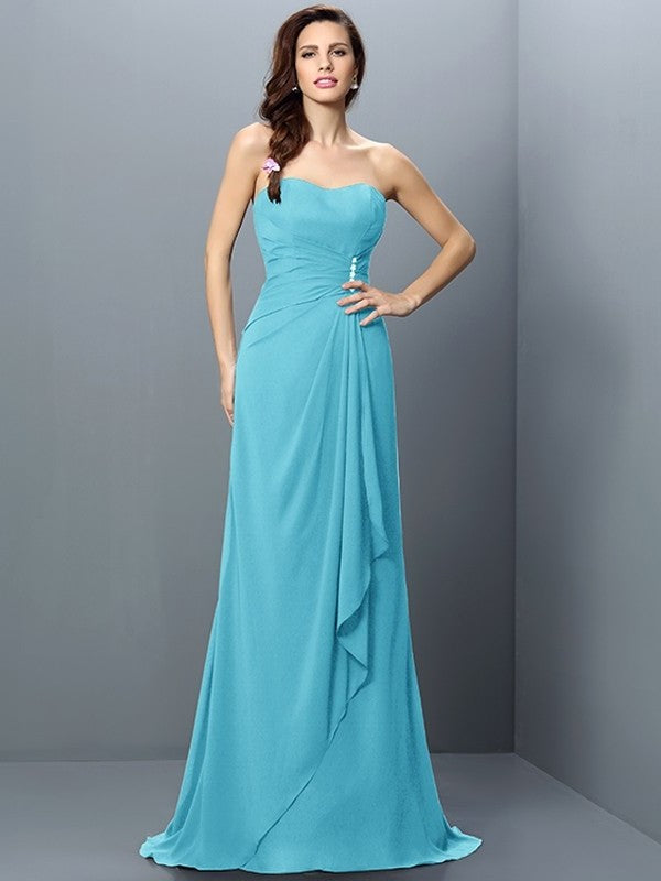 Trumpet/Mermaid Sleeveless Strapless Pleats Long Chiffon Bridesmaid Dresses