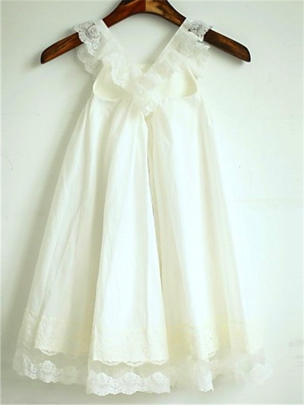 Sleeveless Ruffles Tea-Length Straps A-line/Princess Chiffon Flower Girl Dresses