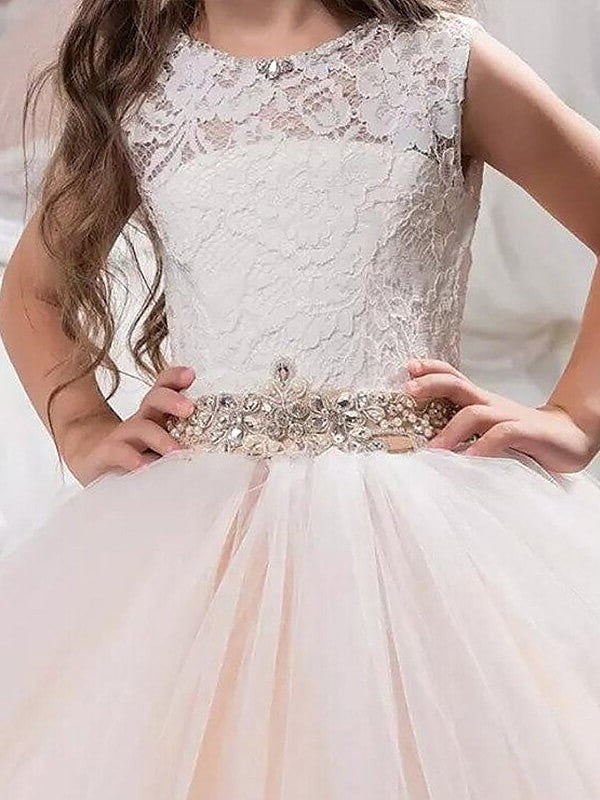 Lace Sleeveless Floor-Length Gown Ball Tulle Scoop Flower Girl Dresses