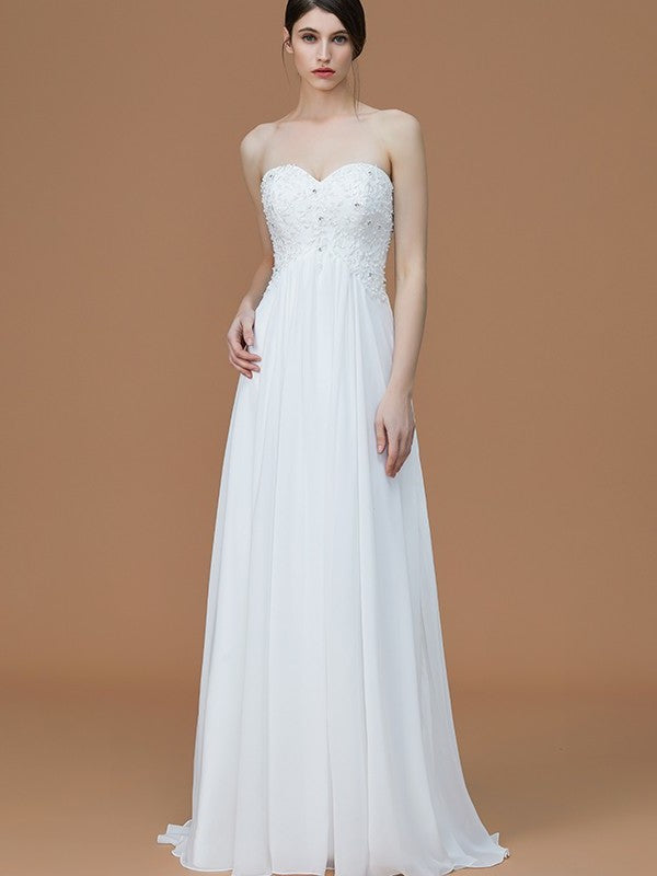 Sweep/Brush A-Line/Princess Train Beading Sleeveless Sweetheart Chiffon Bridesmaid Dresses