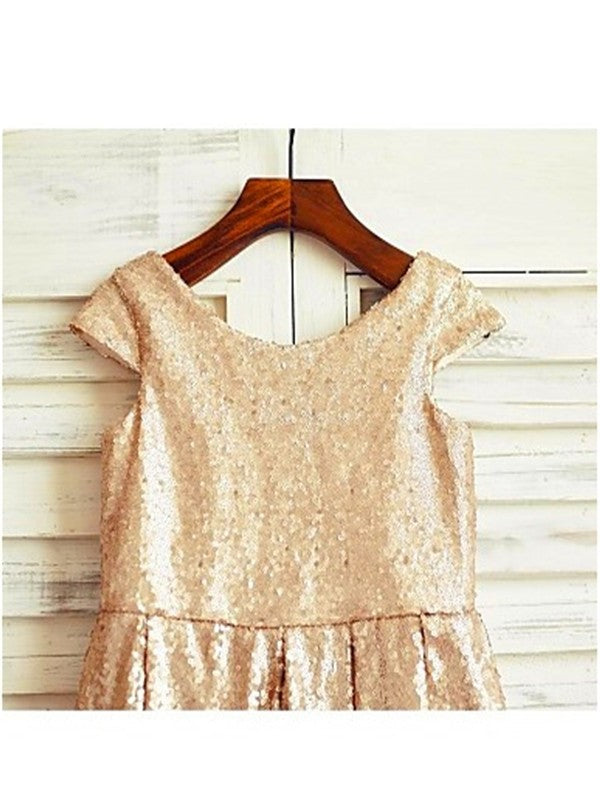 Tea-Length Sleeves Scoop Short Sequins A-line/Princess Flower Girl Dresses