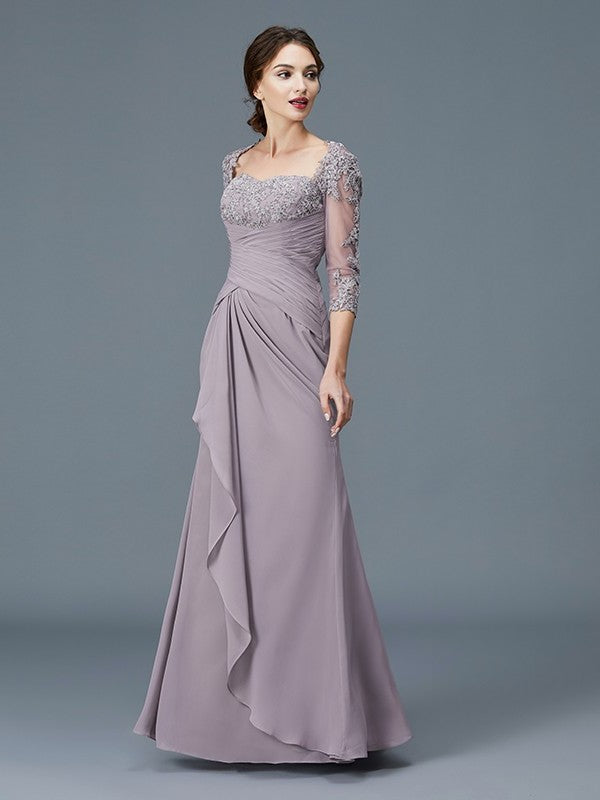 Sleeves of Sweetheart 3/4 Mother Sheath/Column Ruffles Chiffon Floor-Length the Bride Dresses