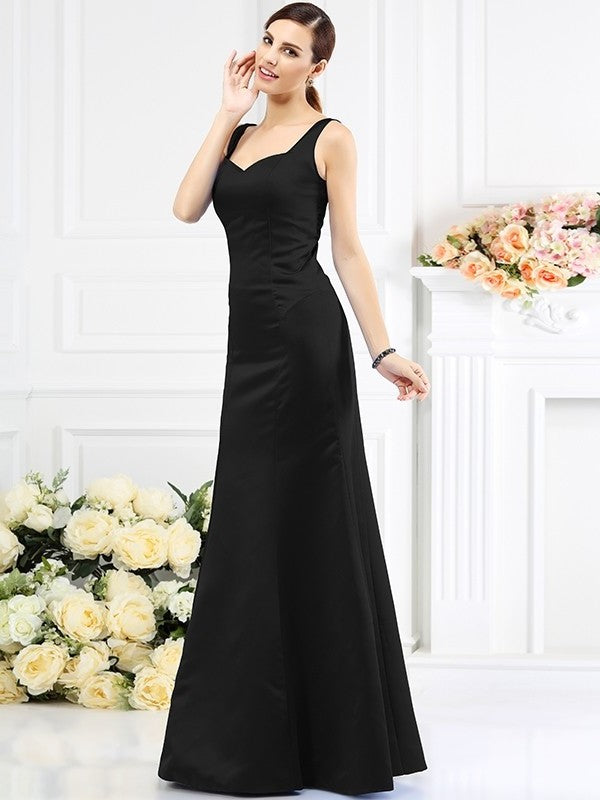 Long Straps Sheath/Column Sleeveless Satin Bridesmaid Dresses