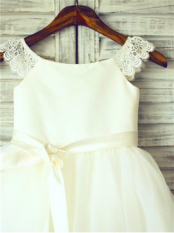 A-line/Princess Sash/Ribbon/Belt Knee-Length Scoop Sleeveless Tulle Flower Girl Dresses