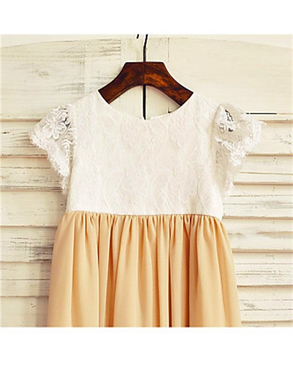 Sleeves Scoop Short Chiffon A-line/Princess Tea-Length Flower Girl Dresses