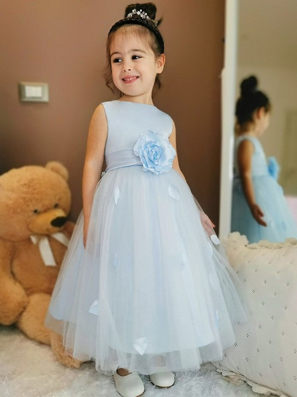 Hand-Made Tulle Ankle-Length Sleeveless A-Line/Princess Flower Scoop Flower Girl Dresses