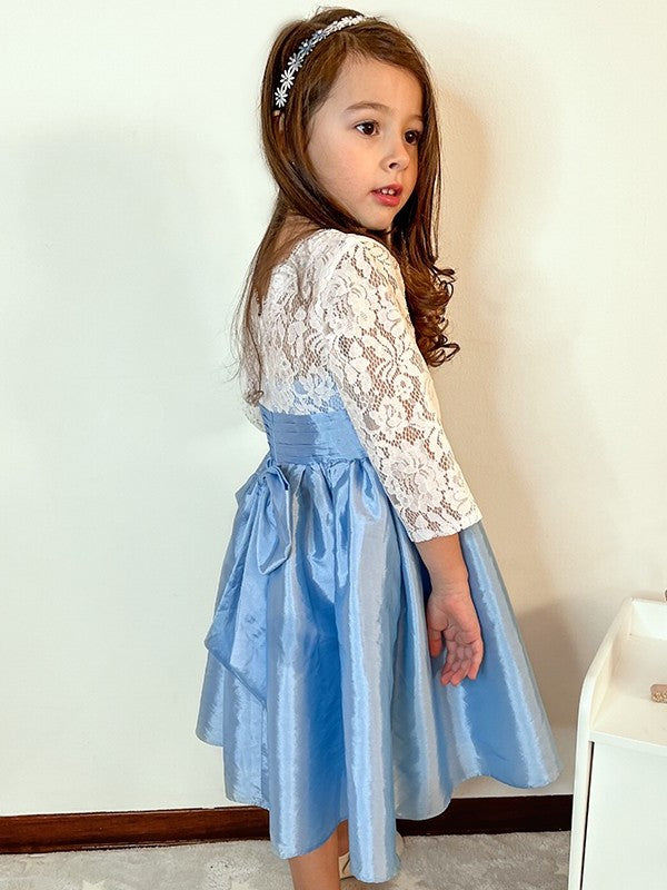 Knee-Length A-Line/Princess Scoop 3/4 Lace Taffeta Sleeves Flower Girl Dresses