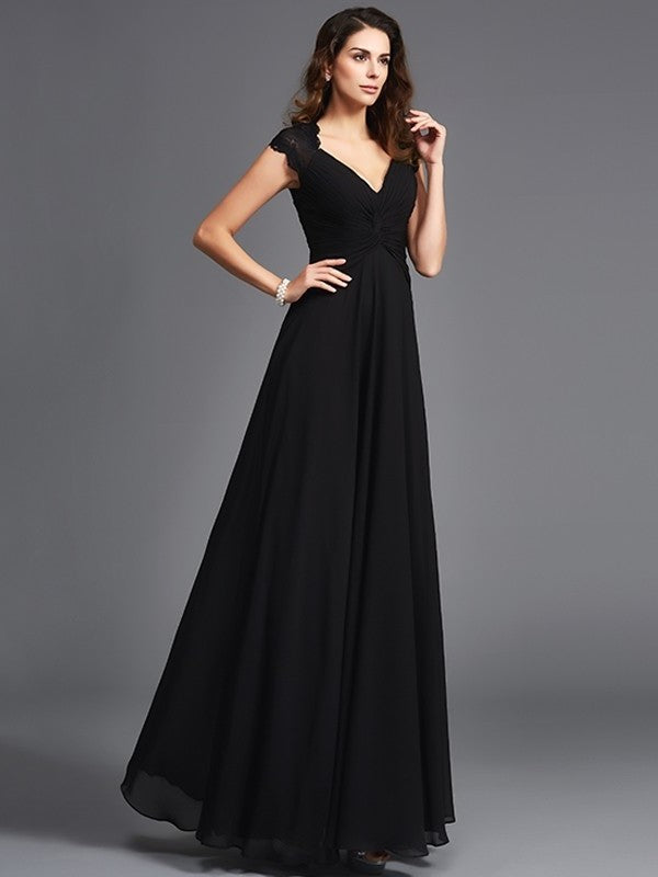 V-neck Sleeveless Long A-Line/Princess Chiffon Bridesmaid dresses