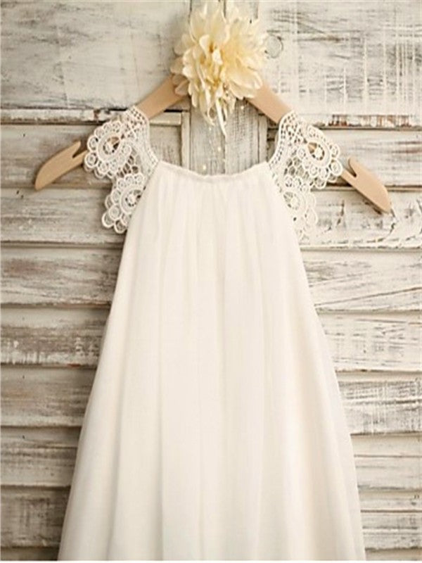 Chiffon A-line/Princess Scoop Tea-Length Lace Sleeveless Flower Girl Dresses