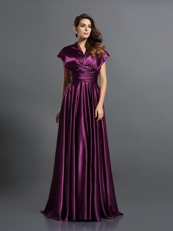 Pleats Silk A-Line/Princess like Long Sleeveless Satin Bridesmaid Dresses