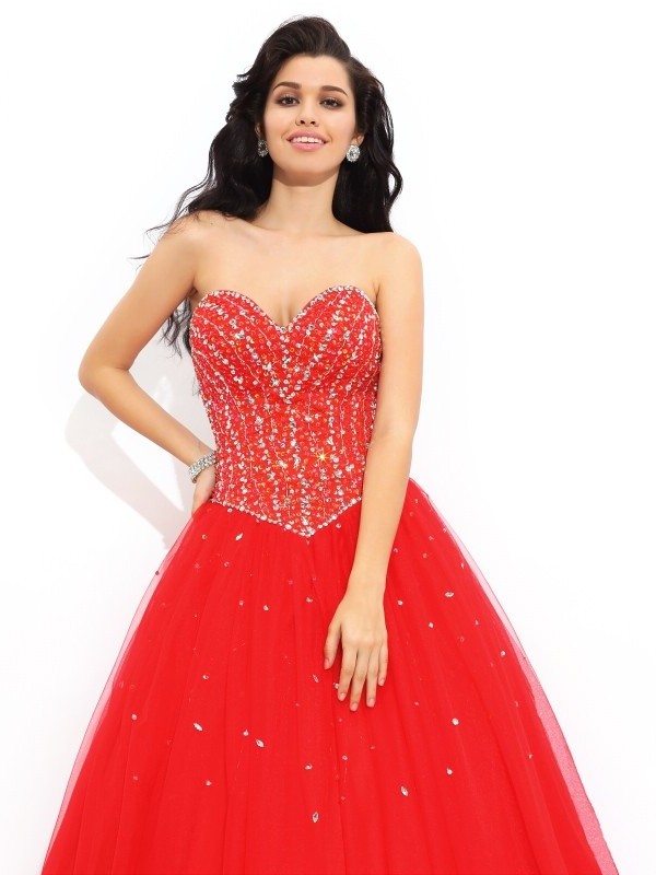 Sleeveless Sweetheart Long Beading Ball Gown Net Quinceanera Dresses