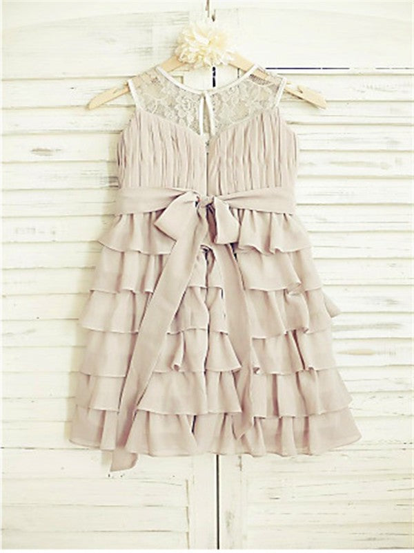 Ruffles Chiffon Scoop A-line/Princess Sleeveless Tea-Length Flower Girl Dresses