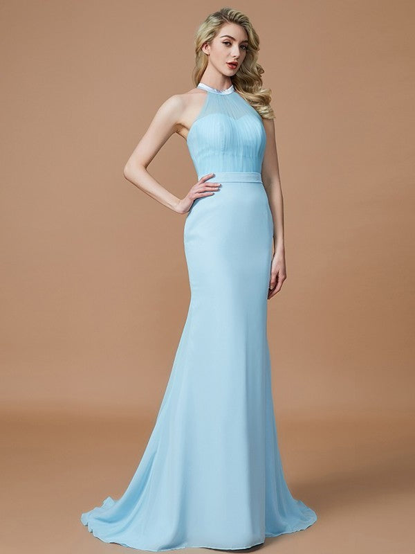 Sweep/Brush Trumpet/Mermaid Scoop Train Sleeveless Chiffon Bridesmaid Dresses