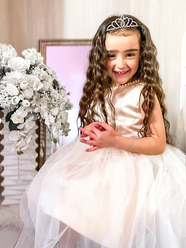 Tulle Sleeveless A-Line/Princess Knee-Length Bowknot Scoop Flower Girl Dresses