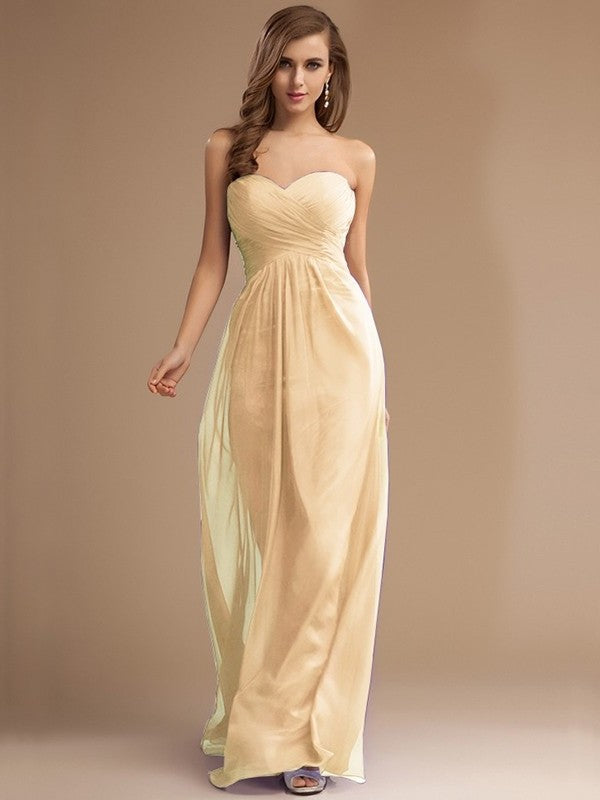 Sweetheart Long Beading Sleeveless Ruffles Sheath/Column Chiffon Bridesmaid Dresses