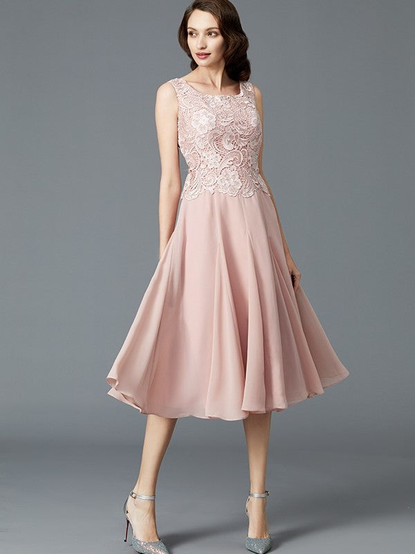 Sleeveless A-Line/Princess Mother Tea-Length Chiffon Scoop of the Bride Dresses