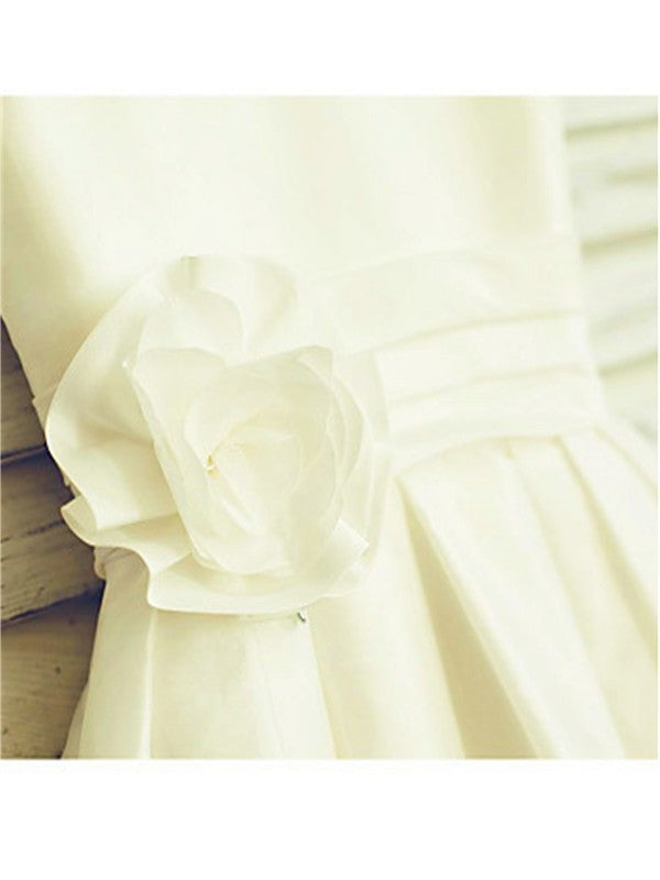 Tea-Length Hand-made Scoop Sleeveless A-line/Princess Flower Chiffon Flower Girl Dresses