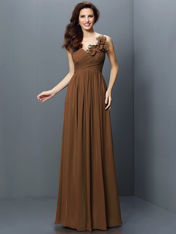 Long Sleeveless A-Line/Princess V-neck Pleats Chiffon Bridesmaid Dresses