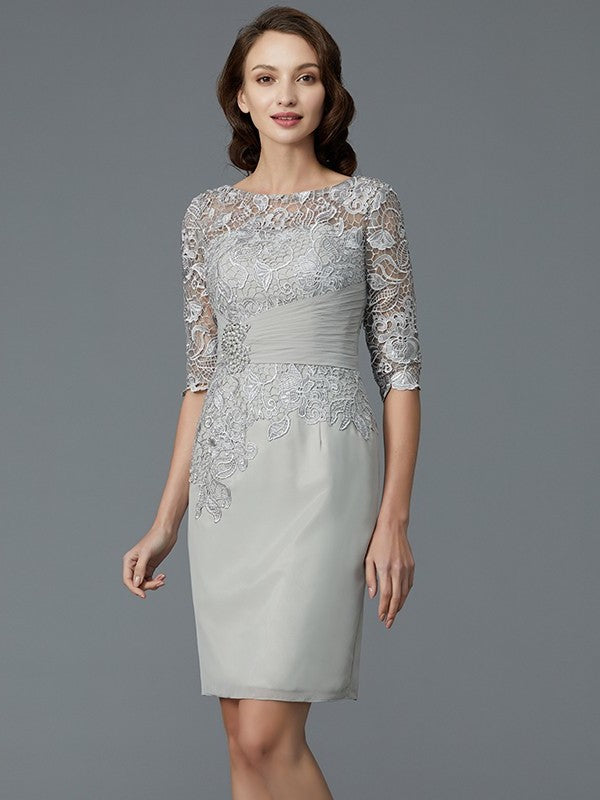 of Short/Mini Chiffon Scoop Sheath/Column Mother 1/2 Sleeves the Bride Dresses