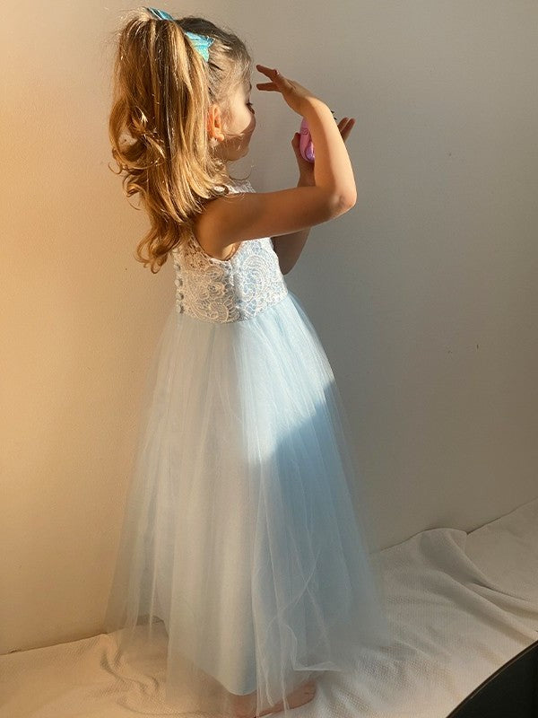 Scoop Tulle Sleeveless Ankle-Length Lace A-Line/Princess Flower Girl Dresses