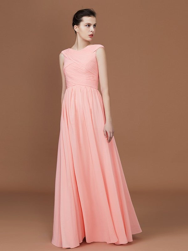 V-neck Sleeveless Floor-Length A-Line/Princess Chiffon Bridesmaid Dress