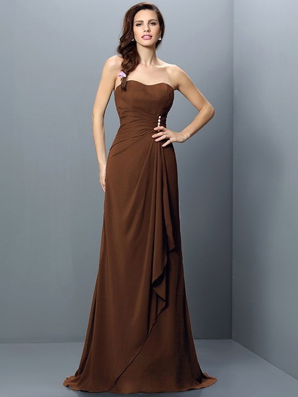 Trumpet/Mermaid Sleeveless Strapless Pleats Long Chiffon Bridesmaid Dresses