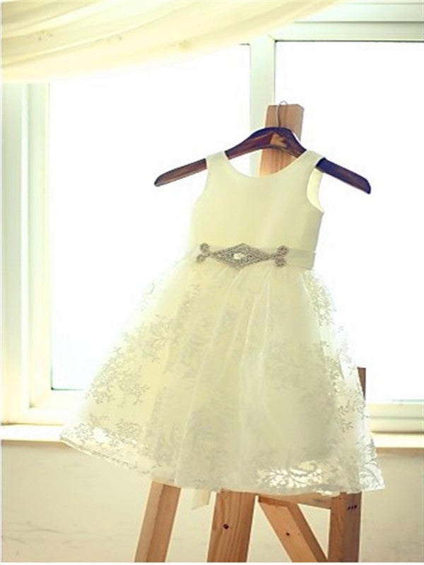 Sash/Ribbon/Belt Sleeveless Scoop A-line/Princess Knee-Length Lace Flower Girl Dresses