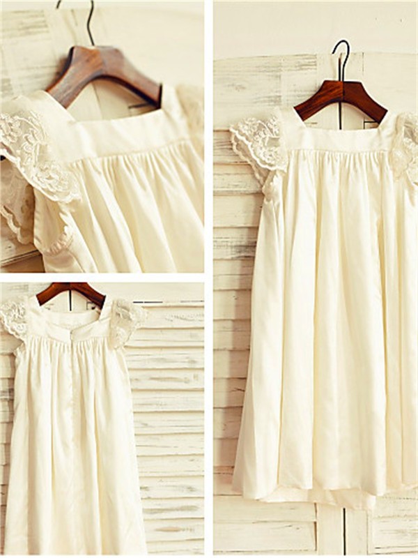 Chiffon Sleeves Tea-Length A-line/Princess Lace Short Scoop Flower Girl Dresses