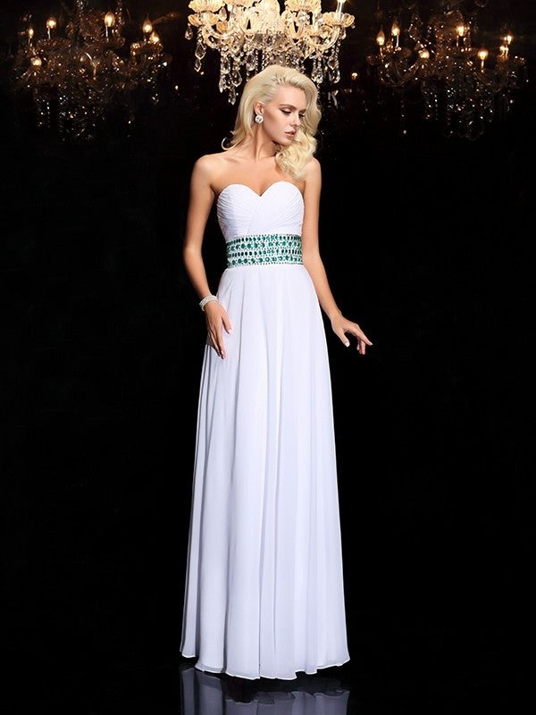 A-line/Princess Sleeveless Rhinestone Sweetheart Long Chiffon Dresses