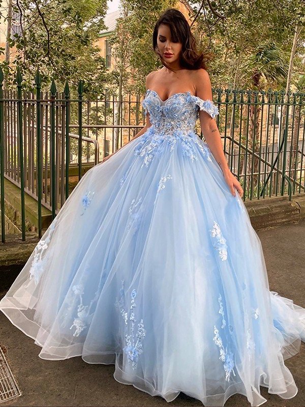 Applique Off-the-Shoulder Gown Sleeveless Tulle Ball Sweep/Brush Train Dresses