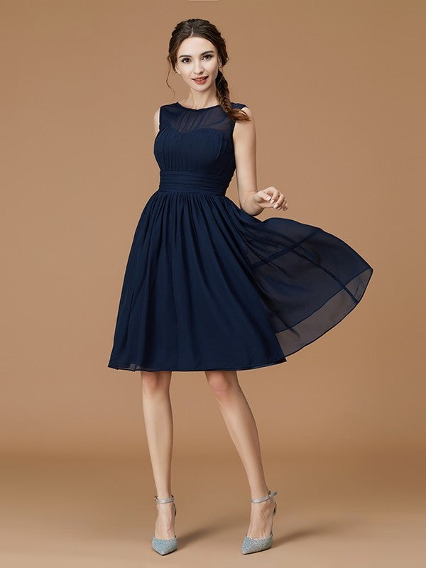 Short/Mini Ruffles Sleeveless Bateau A-Line/Princess Chiffon Bridesmaid Dresses