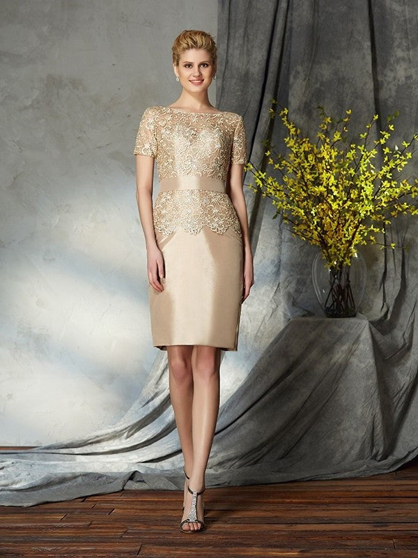 Short Sleeves Taffeta Sheath/Column Applique Bateau Short Mother of the Bride Dresses