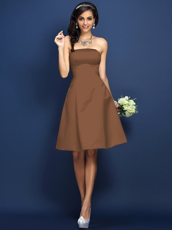 Strapless A-Line/Princess Short Sleeveless Satin Bridesmaid Dresses