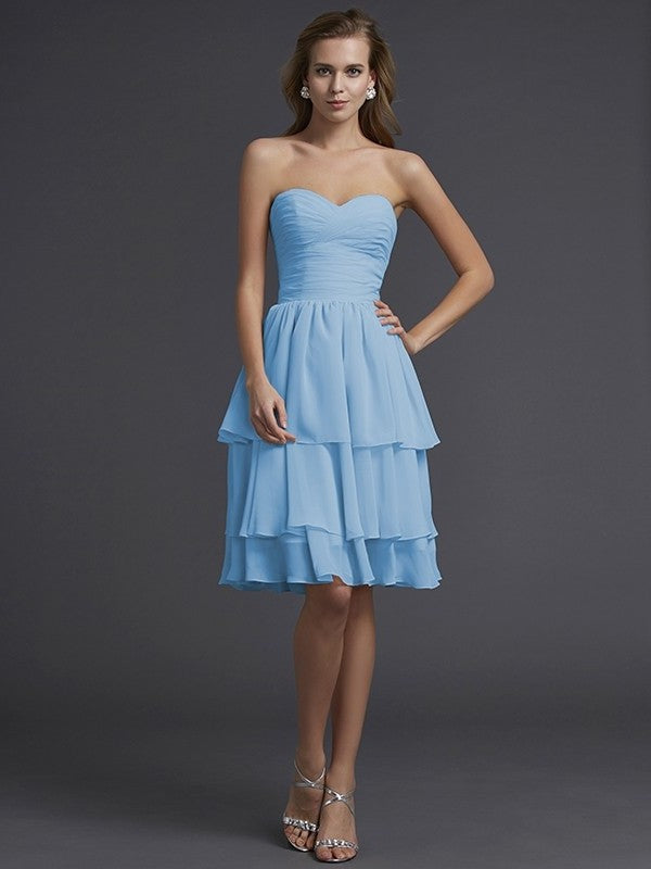 Sweetheart Sheath/Column Short Sleeveless Chiffon Bridesmaid Dresses