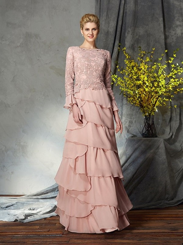 Sleeves Mother of Ruffles Sheath/Column Long Scoop Chiffon Long the Bride Dresses