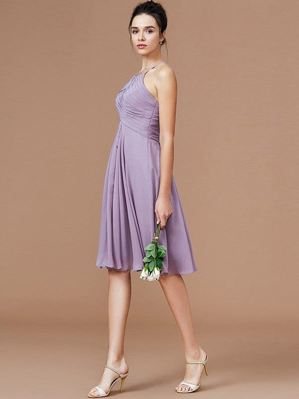 Sleeveless Short/Mini Ruched Halter A-Line/Princess Chiffon Bridesmaid Dresses