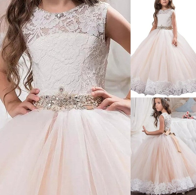 Lace Sleeveless Floor-Length Gown Ball Tulle Scoop Flower Girl Dresses