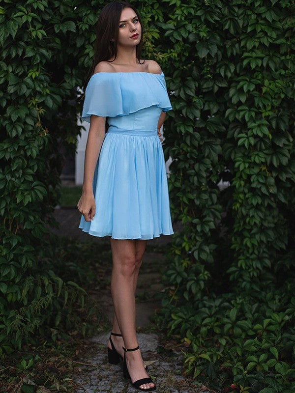 A-Line/Princess Sleeveless Chiffon Off-the-Shoulder Ruffles Short/Mini Homecoming Dresses