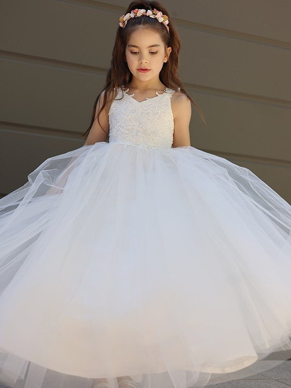 Bowknot Tulle Sweetheart Floor-Length A-Line/Princess Sleeveless Flower Girl Dresses